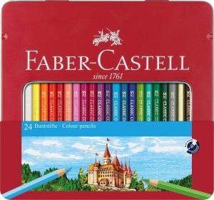 Set de creioane colorate hexagonale Faber-Castell 24 culori in etui metalic - Img 1