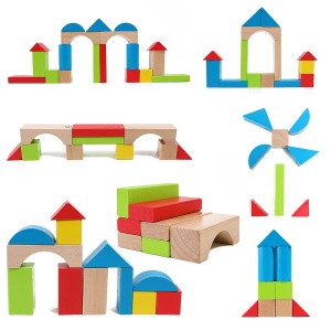 Set de cuburi din lemn Hape 50 piese forme geometrice culori vibrante - Img 3