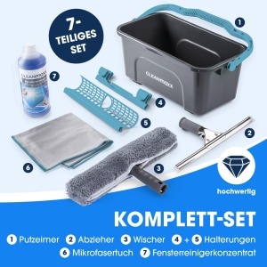 Set de curatare feronerie CLEANmaxx 7 piese cu eimer, racleta si laveta microfibra - Img 2