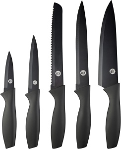 Set de cutite MasterChef, 5 piese, inox, maner ergonomic, negru