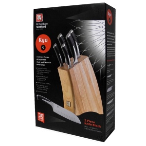 Set de cutite Richardson Sheffield Kyu 5 piese bloc din lemn de cauciuc lame din otel inoxidabil - Img 4