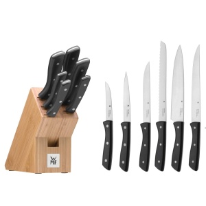 Set de cutite WMF 7 piese cu suport din bambus, cutite din otel special, ergonomic