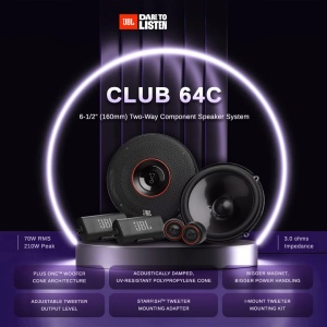 Set de difuzoare auto JBL Club 64C Gen 3-165mm Components de la Harman Kardon pentru un upgrade superior HiFi Compo - 210W max, sensibilitate ridicata, bas intens si raspuns mega de inalta frecventa - Img 4