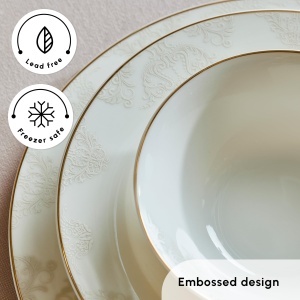 Set de Farfurii Karaca Elegance Bone Siena, 53 piese, pentru 12 persoane, Alb Aur - Img 6