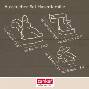 Set de forme de taiere pentru fursecuri Zenker Hasenfamilie, 3 piese, otel inoxidabil, spalabil in masina de spalat vase - Img 4