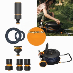 Set de irigare Fiskars Waterwheel L, 30m furtun, cu roti, negruorange - Img 2