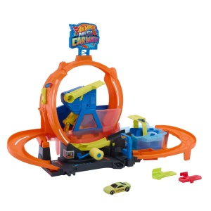 Set de joaca Hot Wheels City Mega Loop cu spalatorie auto si vehicul Color Shifters