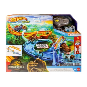 Set de joaca Hot Wheels RacerVerse Jurassic World Crash Splash JFP32 cu Velociraptor Die-Cast si Spinosaurus - Img 5