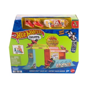 Set de Joaca Hot Wheels Skate Burger Spot cu Fingerboard si Pantofi Detasabili