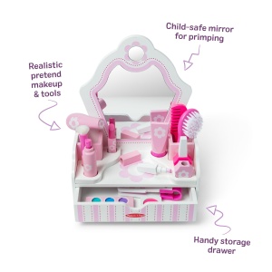 Set de joaca Melissa Doug - Salon de infrumusetare din lemn, 18 piese, cu oglinda si accesorii - Img 4