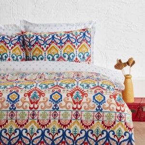 Set de lenjerie de pat KARACA Home Sarah Anderson, 3 piese, 155x220 cm, alb cu imprimeu albastru si roz - Img 2