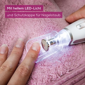 Set de manichiura / pedichiura Beurer MP 62, pila de unghii electrica cu 10 accesorii de ingrijire a unghiilor de inalta calitate, lumina LED, taietor de unghii cu control continuu al vitezei, cu geanta de depozitare, alb - Img 4