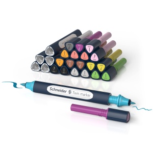 Set de Markere Twin Schneider 040 Paint-It V2, 27 piese, 10 culori, cu varf pensula si varf rotund
