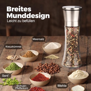 Set de moara de sare cu piper, set de 2 moara de sare din otel inoxidabil de inalta calitate Moara de condimente Moara de sare si piper Moara de sare Disponibil si ca moara de chili cu rasnita ceramica reglabila pentru diverse condimente - Img 4