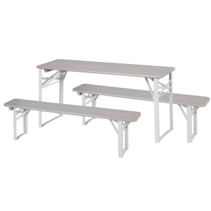 Set de mobilier pentru copii Roba - 2 banci 1 masa, gri, din lemn masiv - Img 2