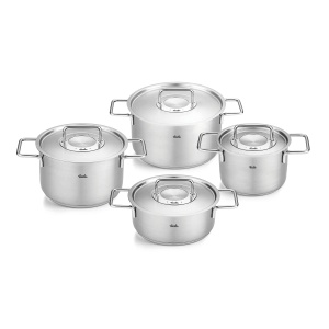 Set de Oale Fissler Pure Collection 4 piese, inox, cu capac metalic, inductie