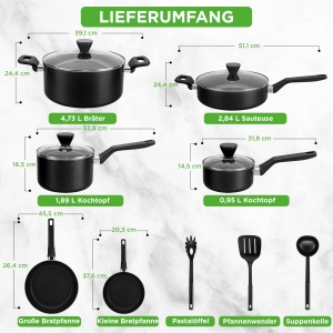 Set de oale si tigai NutriChef, 13 piese, negru, cu capac transparent - Img 3