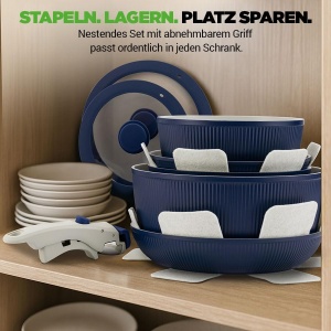 Set de Oale si Tigai NutriChef 18 Piese Ceramica Albastra cu Manere Detasabile - Img 6