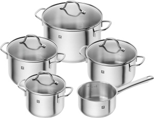 Set de Oale ZWILLING Flow 5 piese, inox, inductie, cu capac din sticla
