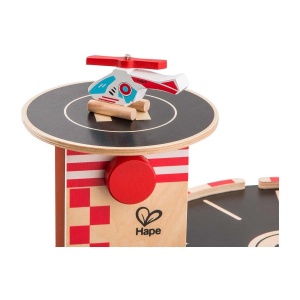 Set de parcare din lemn de Hape | Garaj auto pe TREI niveluri cu masini si elicoptere - Img 5