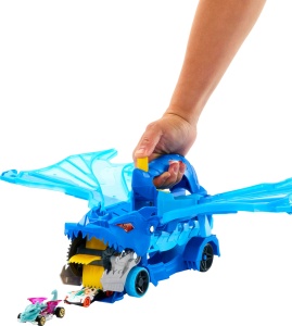 Set de Pista Auto Hot Wheels City JKJ79, Drachentransporter 2-in-1, 2 Masini Incluse - Img 4