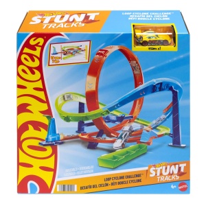 Set de pista Hot Wheels Looping-Zyklon-Challenge cu 2 moduri de joc, 164, cu maner - Img 6