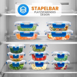 Set de recipiente pentru alimente NutriChef, 12 recipiente din sticla borosilicata, capacitate 325-1000 ml, culoare albastra - Img 5