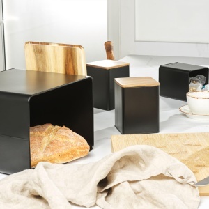 Set de recipiente Salter Toronto, 4 piese, negru mat, cu capac din acacia - Img 3