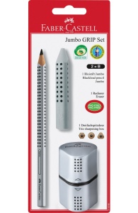 Set de scriere Faber-Castell Jumbo Grip, 3 piese, B, Ergonomic, Argintiu