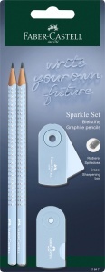 Set de scriere Faber-Castell Sparkle Sky Blue, 4 piese, ergonomice