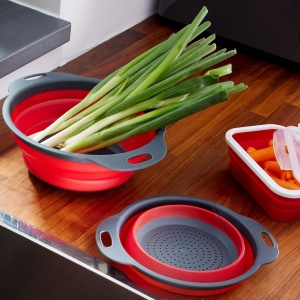 Set de Seiher Westmark 2 piese, Faltabil, 22 cm si 18,5 cm, Plastic, AnthrazitRosu - Img 3