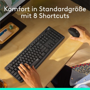 Set de tastatura si mouse wireless Logitech MK295 cu tehnologie SilentTouch, taste de comanda rapida, ghidare optica, receptor nano USB, conexiune wireless fara intarziere, aspect QWERTZ - Grafit, PC - Img 3