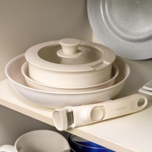 Set de tigai antiaderente InnovaGoods, 5 piese, cu maner detasabil, bej - Img 7