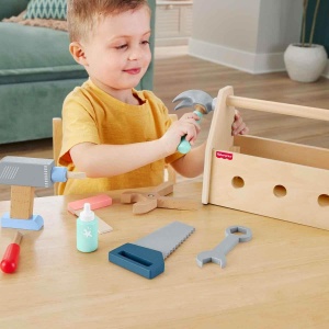 Set de unelte din lemn Fisher-Price HYG50, 9 piese, pentru copii de la 3 ani - Img 2