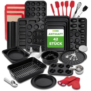 Set de unelte pentru copt NutriChef 42 piese, antiaderent, otel carbon