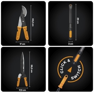Set de unelte pentru gradinarit Fiskars OneClick - Foarfeca de tuns si taietor de ramuri, 2 manere, negruportocaliu - Img 2