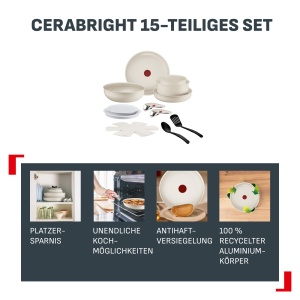 Set de Vase Tefal Ingenio Cerabright, 15 piese, Antiaderent, Culoare Bej - Img 3