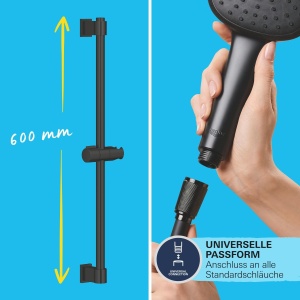 Set dus GROHE Vitalio 110, 6lmin, 2 moduri de jet, negru, 60cm - Img 8