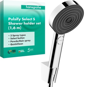 Set dus hansgrohe Pulsify Select S, 3 tipuri de jeturi, crom, furtun 1.60 m