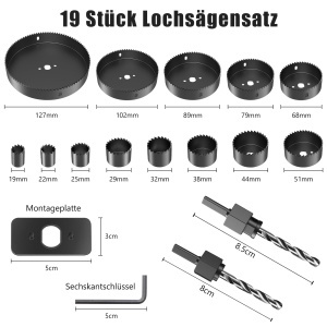 Set fierastrau circular HYCHIKA, 19 piese, diametru 19-127 mm, pentru lemn si PVC, cu accesorii incluse - Img 6