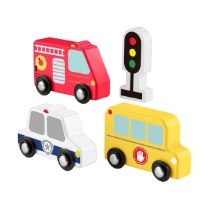 Set Fisher-Price JCY32 Masinute din Lemn pentru Copii 2 Ani 4 Piese Design Educativ