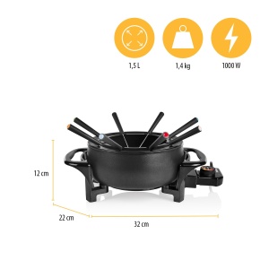 Set fondue Tristar pentru pana la 8 persoane, capacitate de 1,5 litri, inclusiv furculite din otel inoxidabil, 1000 wati, FO-1107 - Img 7