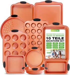 Set forme de copt NutriChef 10 piese cupru antiaderent, rezistent la caldura, usor de curatat