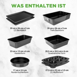 Set forme de copt NutriChef 8 piese, antiaderente, din otel carbon, negru - Img 7
