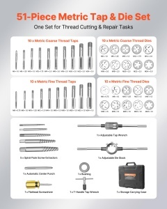 Set Gewindeschneid si Schneideisen 51 piese, M6-M24, Walzlagerstahl - Img 2