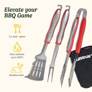 Set Grill Cuisinart 3 piese Spatula, Furculita si Zange din Otel Inoxidabil, Maner Lung - Img 2