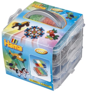 Set Hama Perlen 6701 cu 6000 Perle Midi, 3 Placi, Cutie Organizare