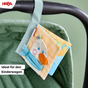 Set jucarii HABA 3-in-1 pentru bebelusi cu carte textila jucarie de prins si paturica moale model gasca - Img 4