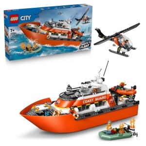 Set LEGO City - Barcuta de salvare cu elicopter, 742 piese, 5 minifigurine