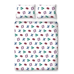 Set lenjerie de pat PlayStation, design abstract, wendbar, 200x200 cm, negru - Img 3